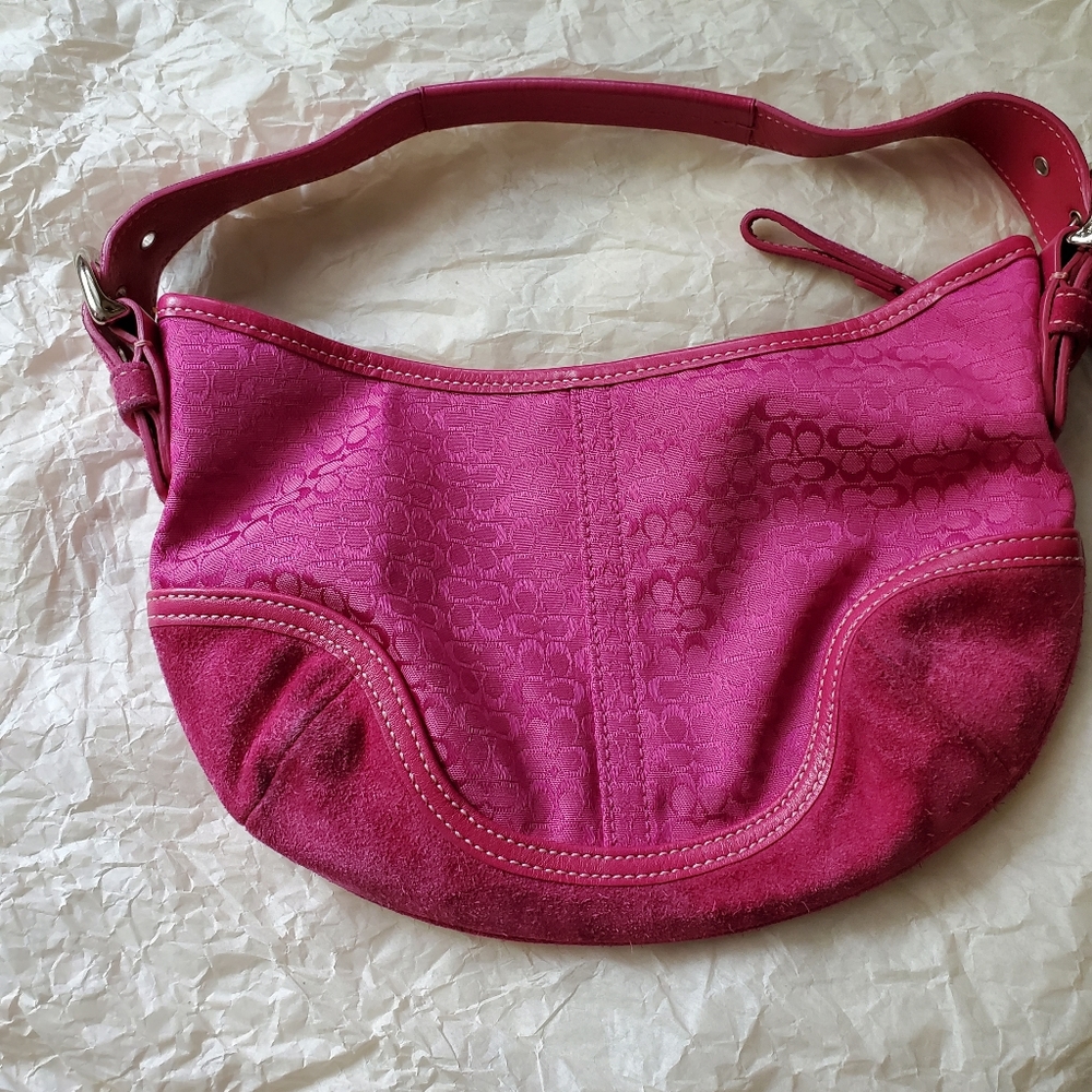Coach Signature Pink Jacquard Suede Trim hobo bag 6351